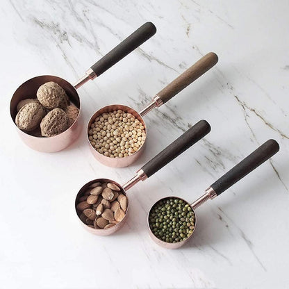Edelstahl Messbecher-Set mit Holzgriff – 4er Set, Roségold