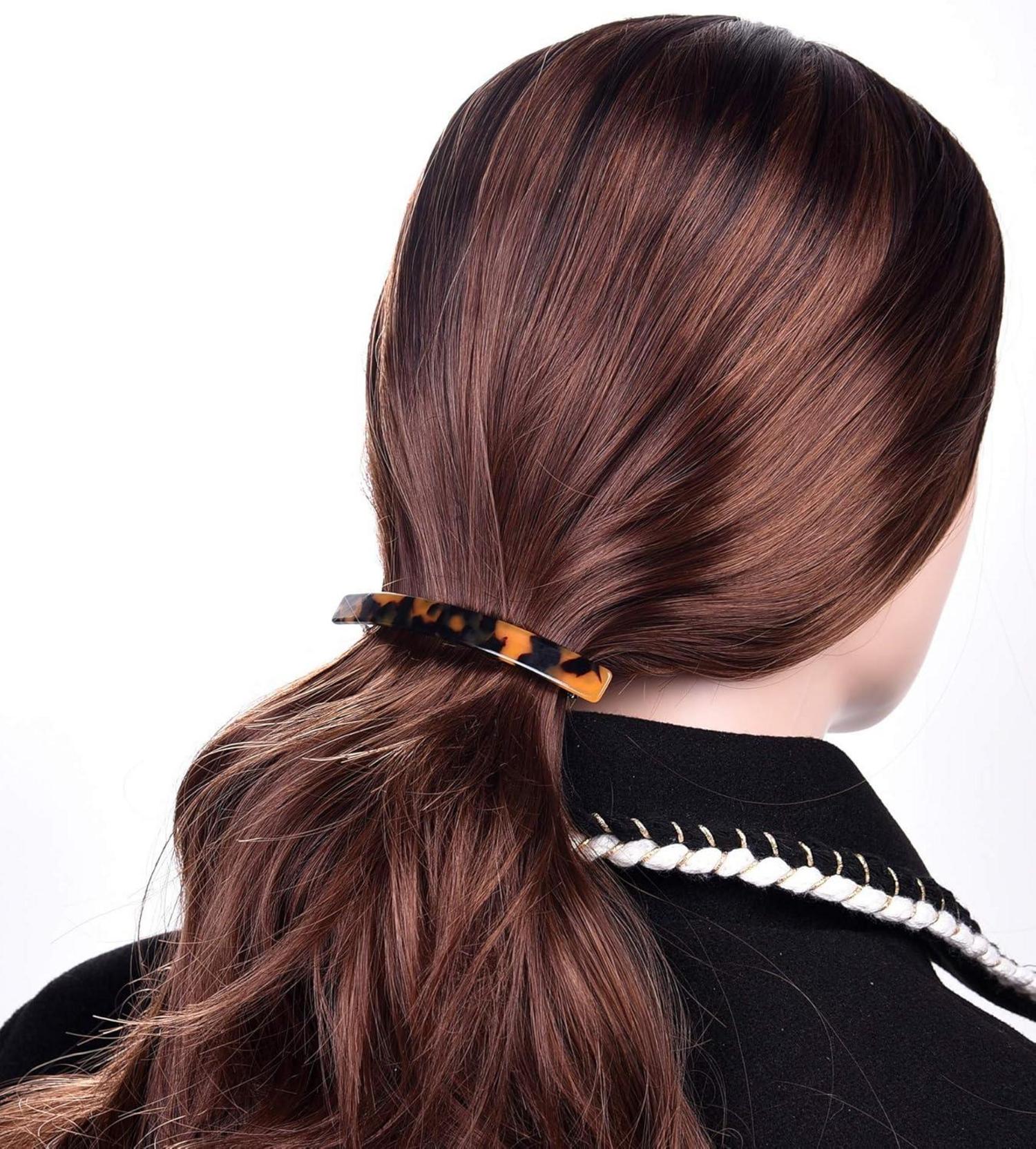 10cm Lange Dünne Haarclips Rechteckige Automatische Zelluloid Leopard Haarspange