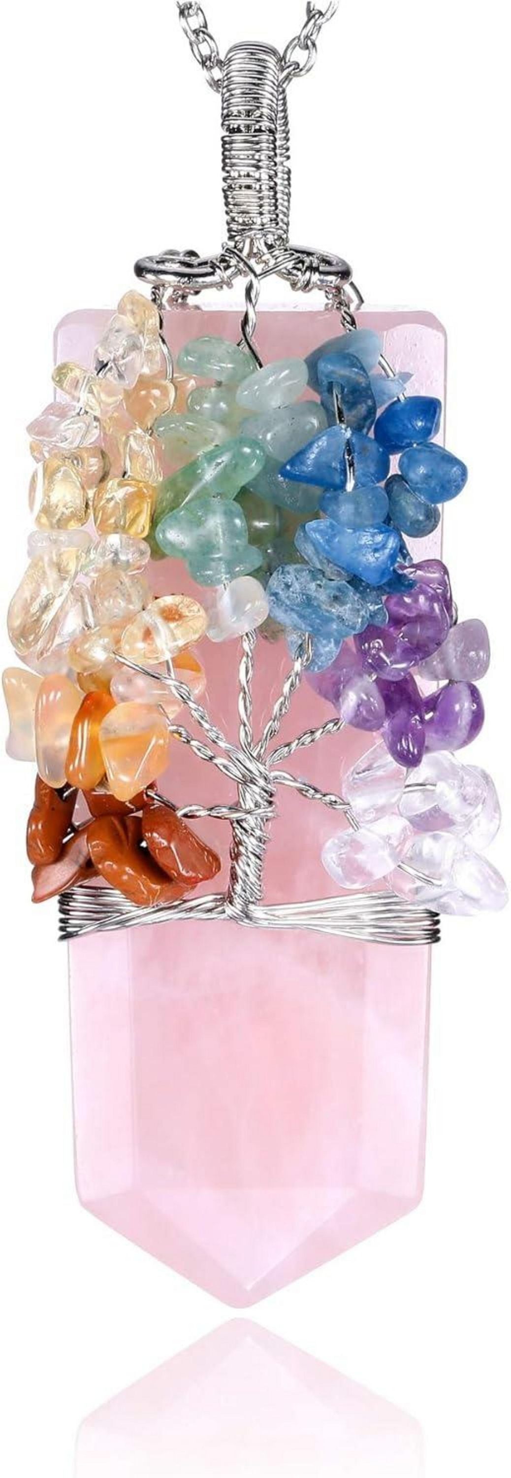 Chakra Heilstein Wire Wrap Edelstein Anhänger Rosenquarz Energiebaum