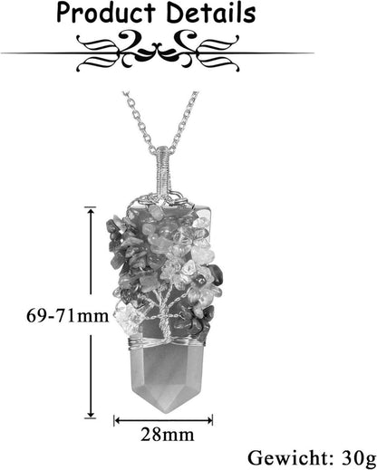 Chakra Lebensbaum Rosenquarz Anhänger Halskette Wrap Edelstein