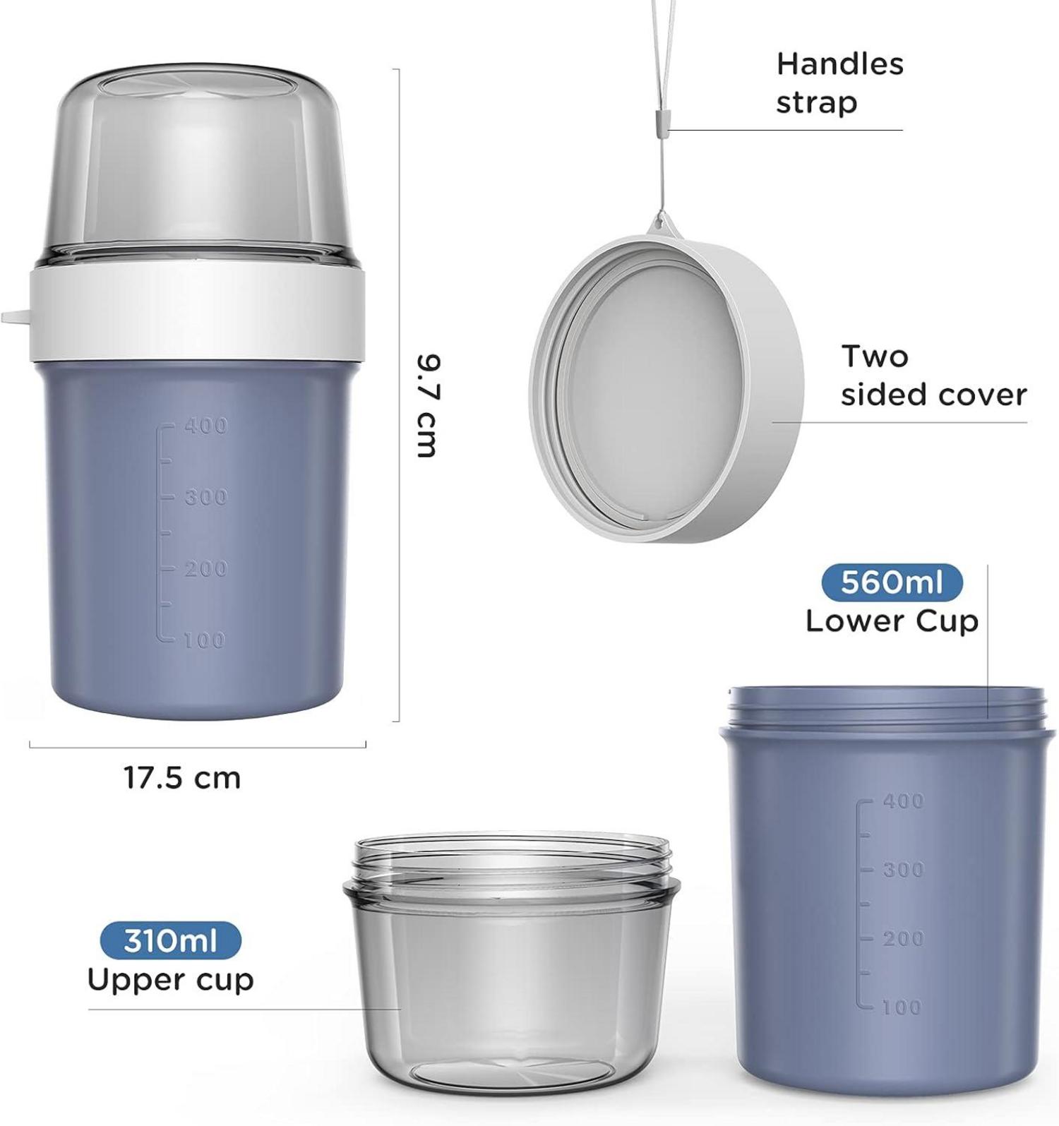 Müslibecher to Go 560ml+310ml Auslaufsicher Joghurtbecher Blue