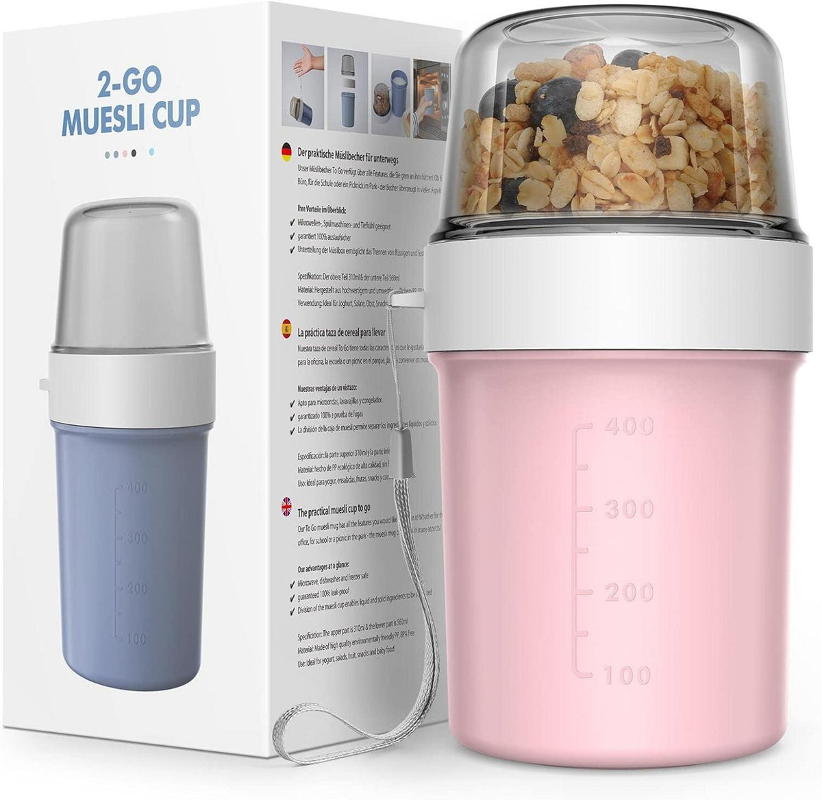 Müslibecher to Go Becher 560ml+310ml Auslaufsicher Joghurtbecher für
