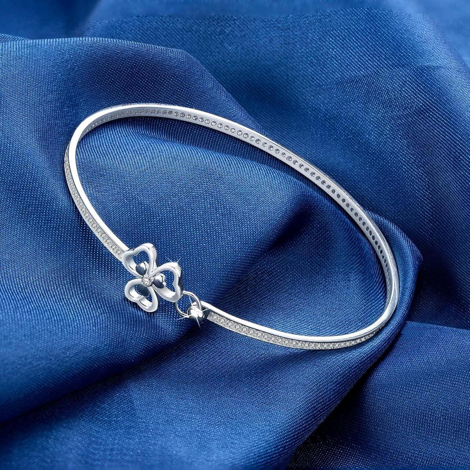 GW Armband Damen Silber 925 Zirkonia Kristall Blumen Armreif 17