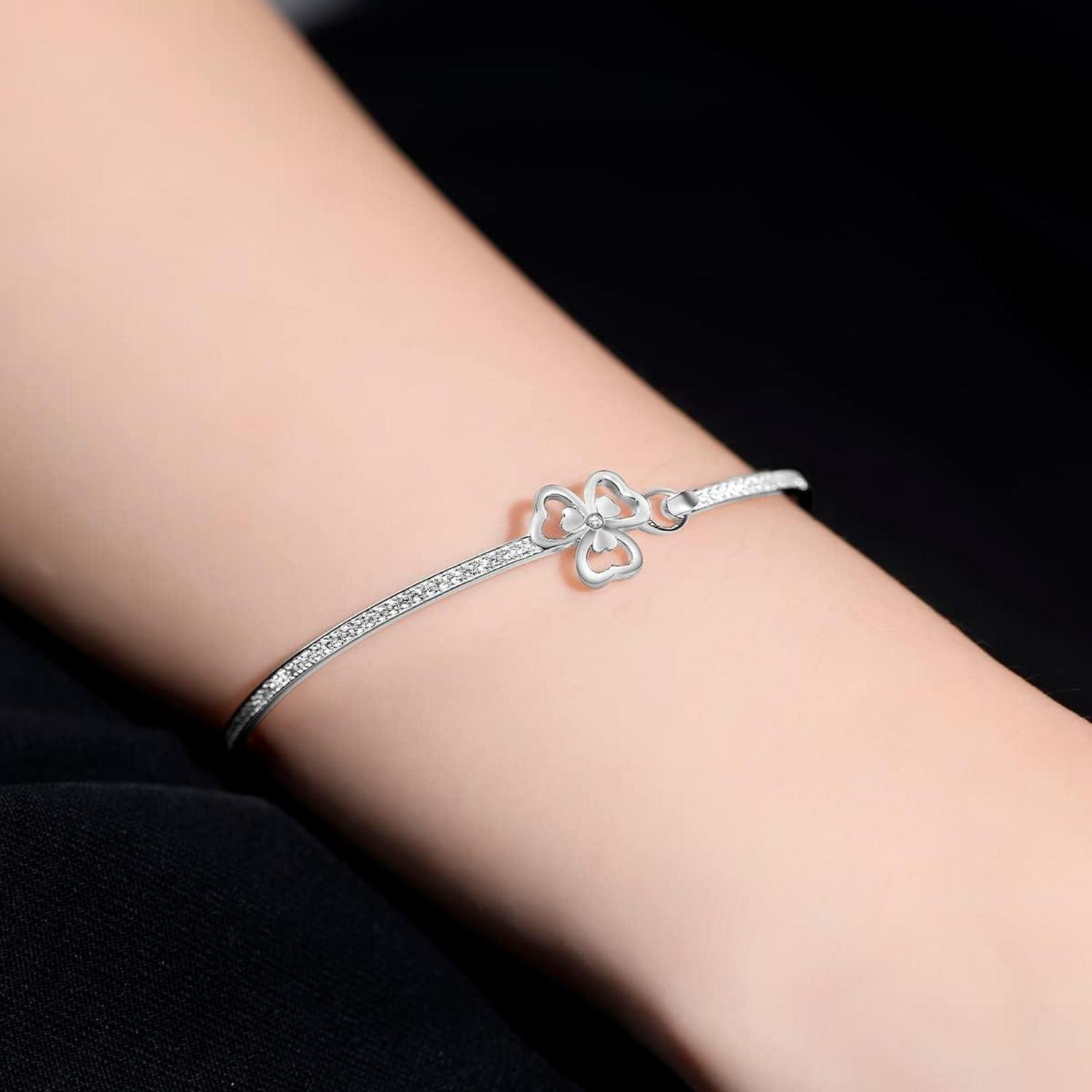 GW Armband Damen Silber 925 Zirkonia Kristall Blumen Armreif 17