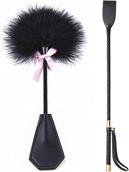 BDSM Set Reitpeitsche Federkitzler Leder Flogger Spanking Tickler