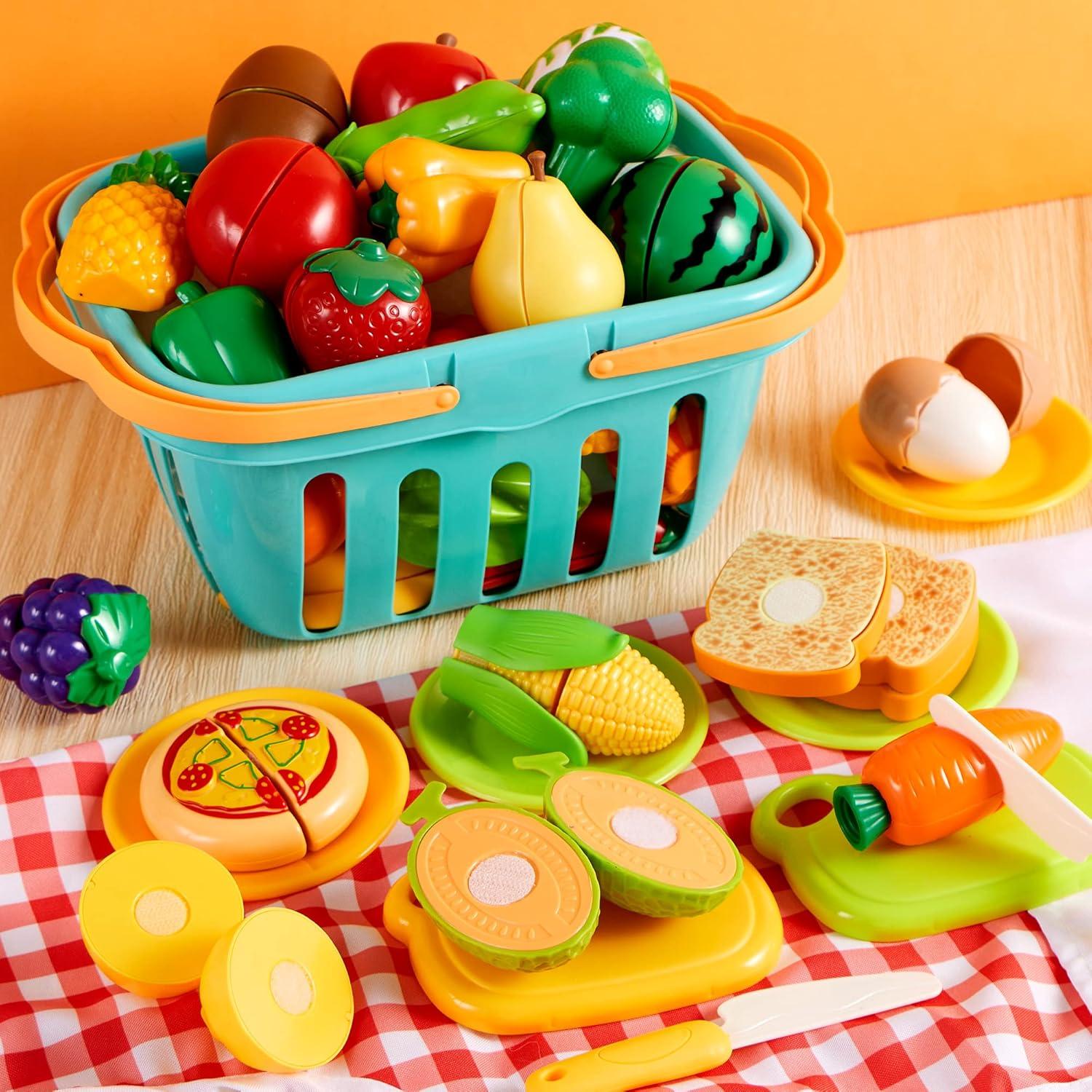 68tlg. Schneide-Spielzeug Set Obst Gemüse Küche Klett-Spielzeug Spiel