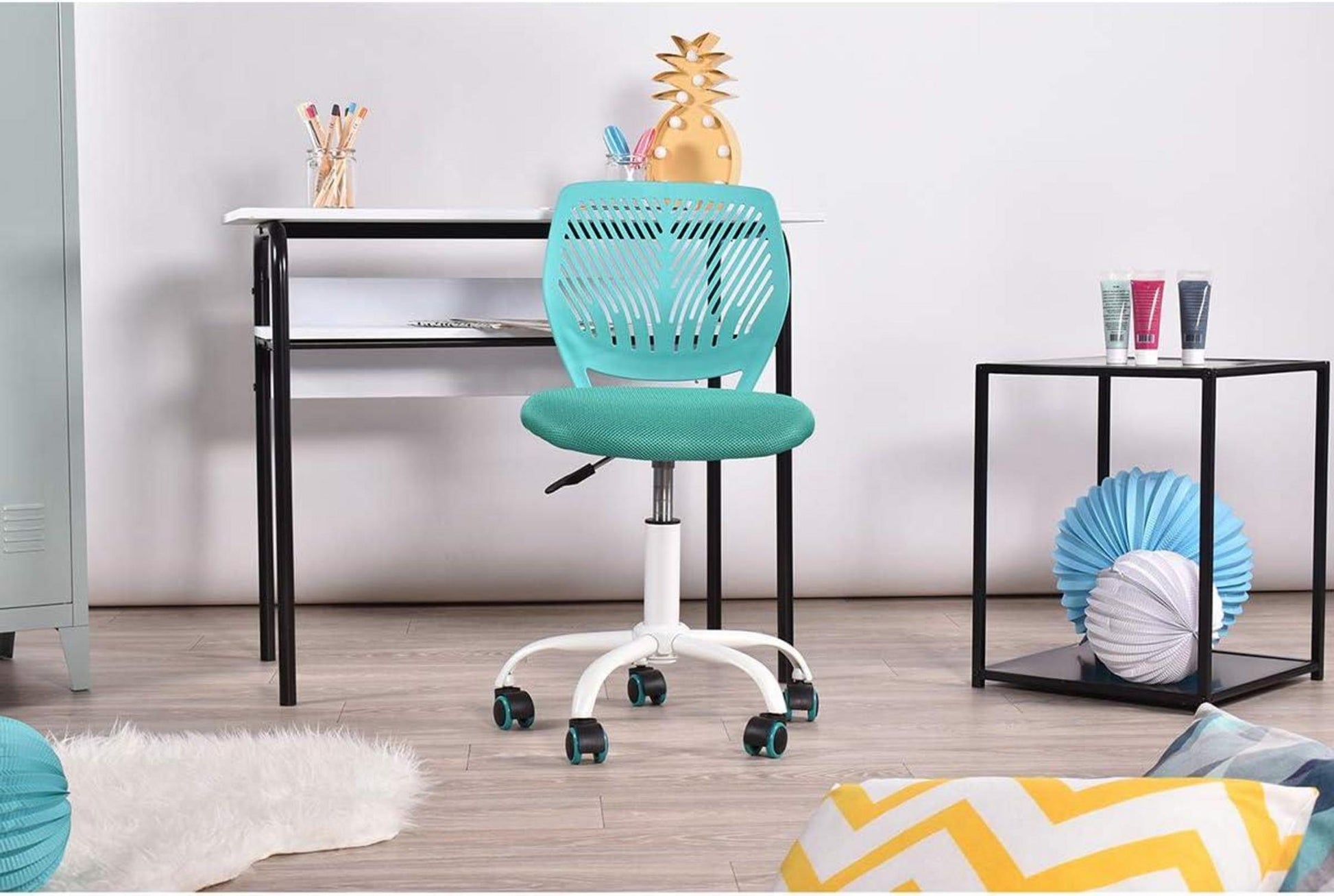 Verstellbarer Bürostuhl mit Stoffsitz in Aqua-Farbe