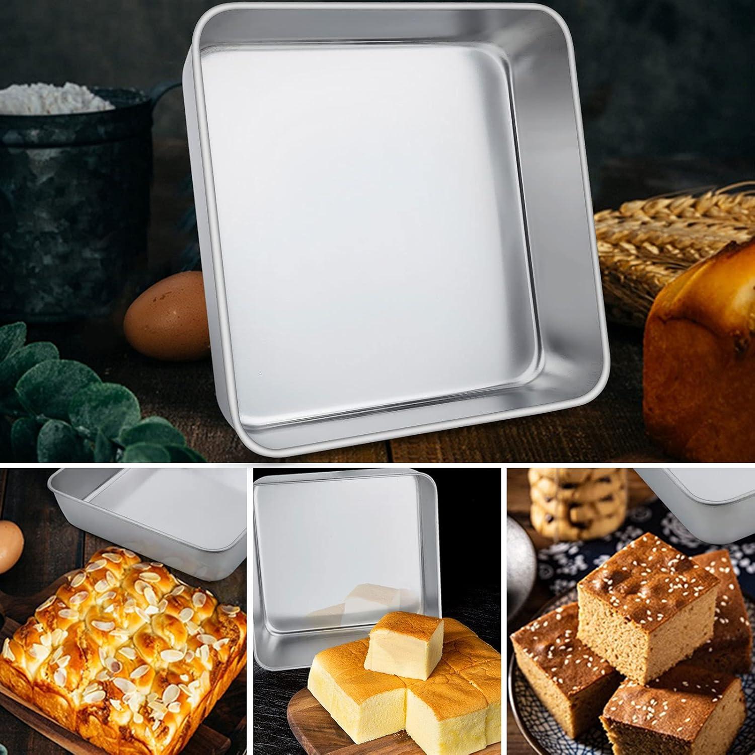Joyfair Quadratische Kuchenform Edelstahl Backform Set 21x21x5cm - Gesund Spülmaschinenfest