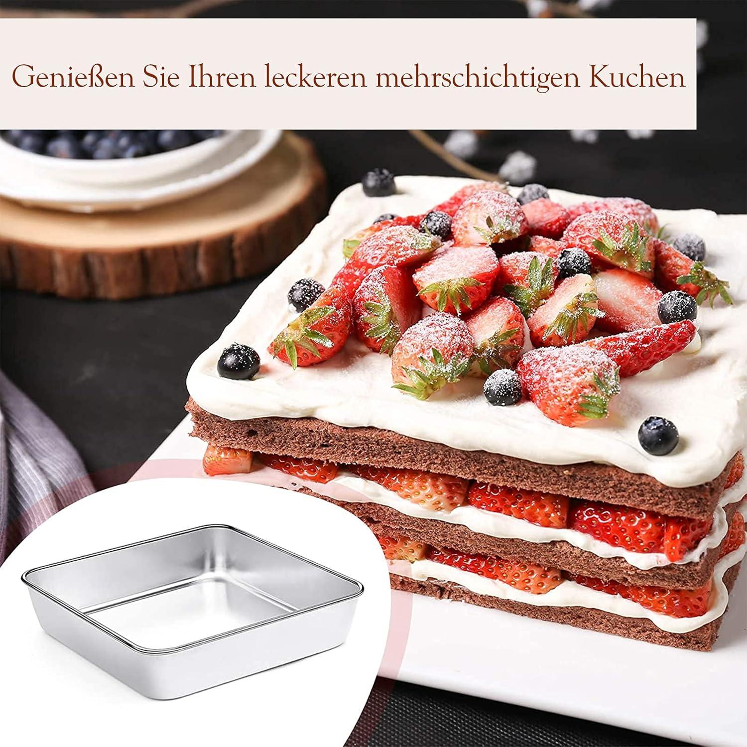 Quadratische Edelstahl Kuchenform Backset 21x21x5cm Joyfair Brownie