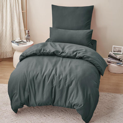 Bettwäsche 155x220 Anthrazit 2teilig mit Mikrofaser