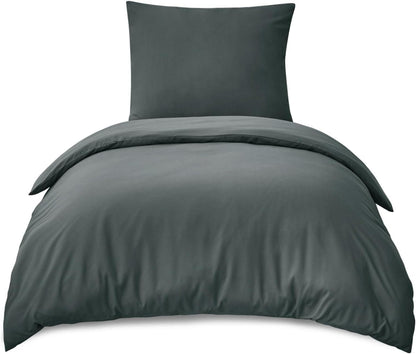 Bettwäsche Set 155x220cm Anthrazit Mikrofaser Reißverschluss