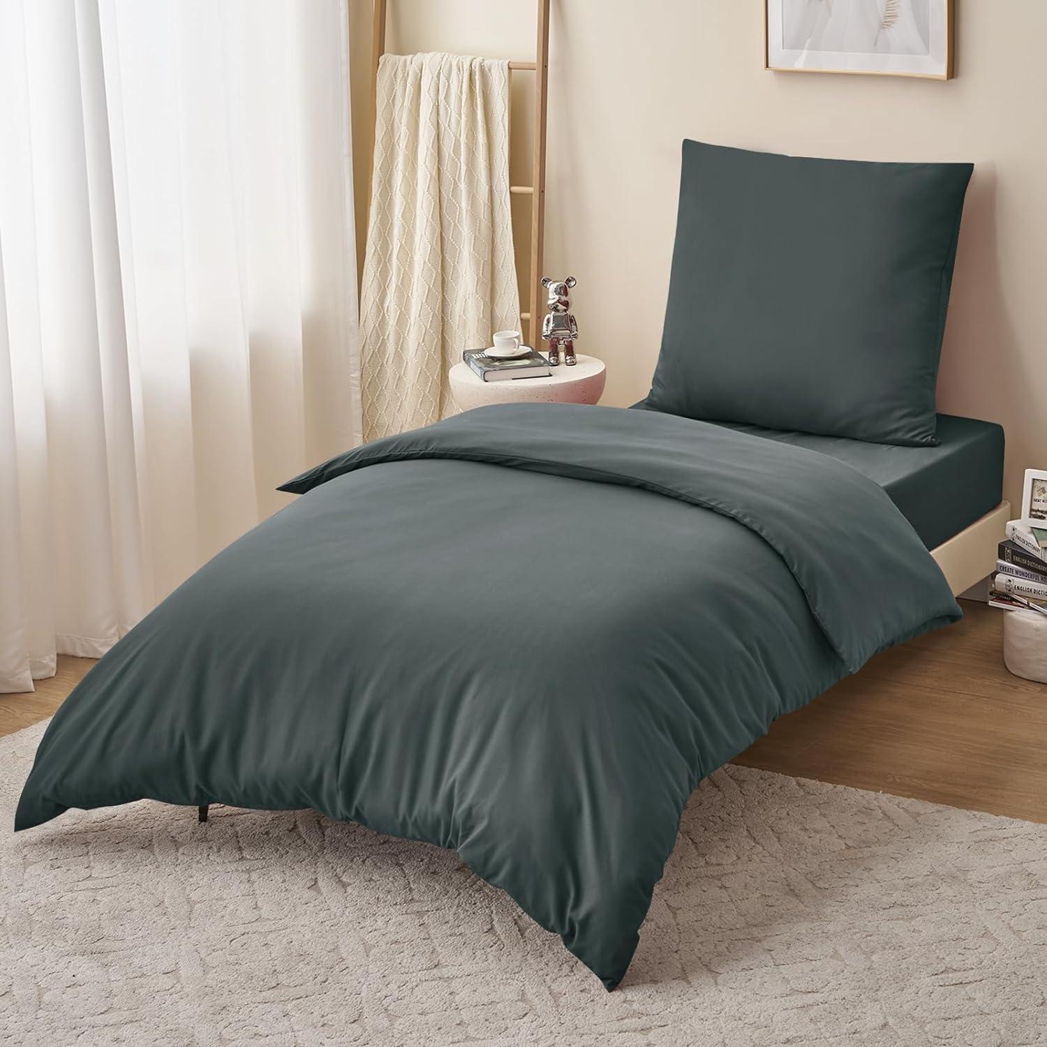 Bettwäsche Set 155x220cm Anthrazit Mikrofaser Reißverschluss
