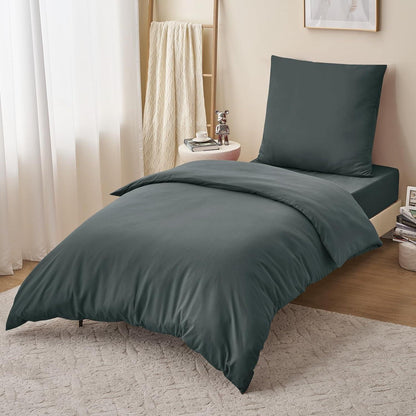 Bettwäsche Set 155x220cm Anthrazit Mikrofaser Reißverschluss