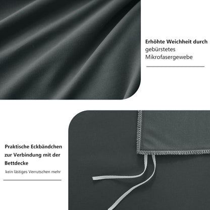 Bettwäsche 155x220 2teilig Grau Anthrazit Mikrofaser Weich Bügelfrei