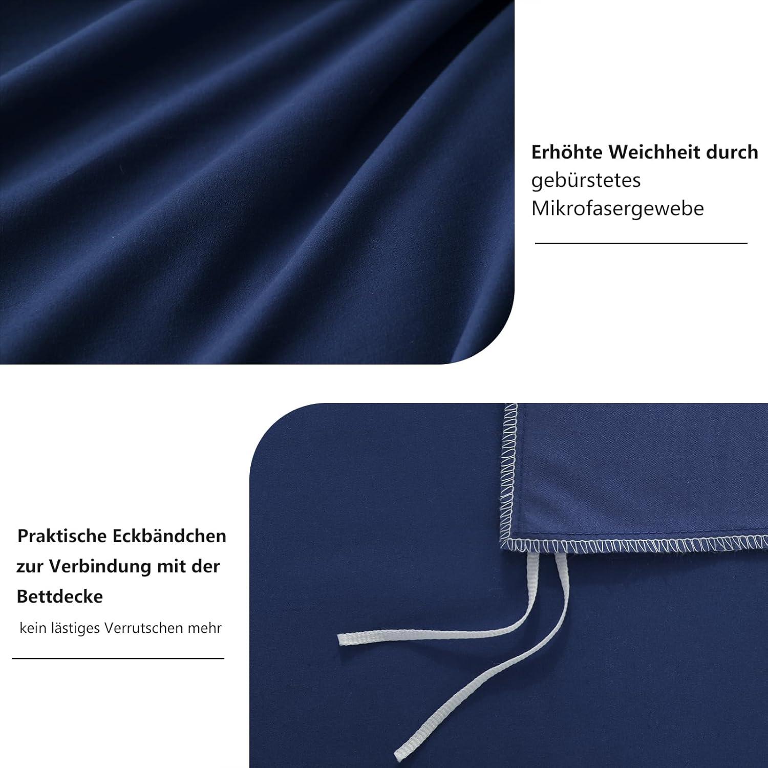 Bettwäsche 155x220 Blau Set mit Kissenbezug Mikrofaser Bügelfrei