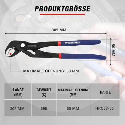 Profi Wasserpumpenzange 305mm Cr-V Stahl verstellbar