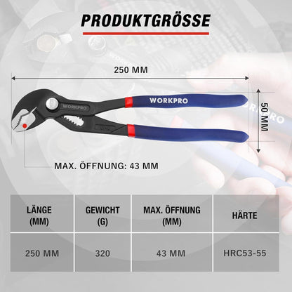 Profi Wasserpumpenzange 250mm Cr-V Stahl verstellbar