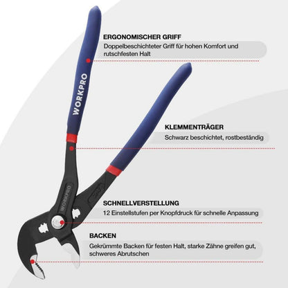 Profi Wasserpumpenzange 250mm Cr-V Stahl verstellbar