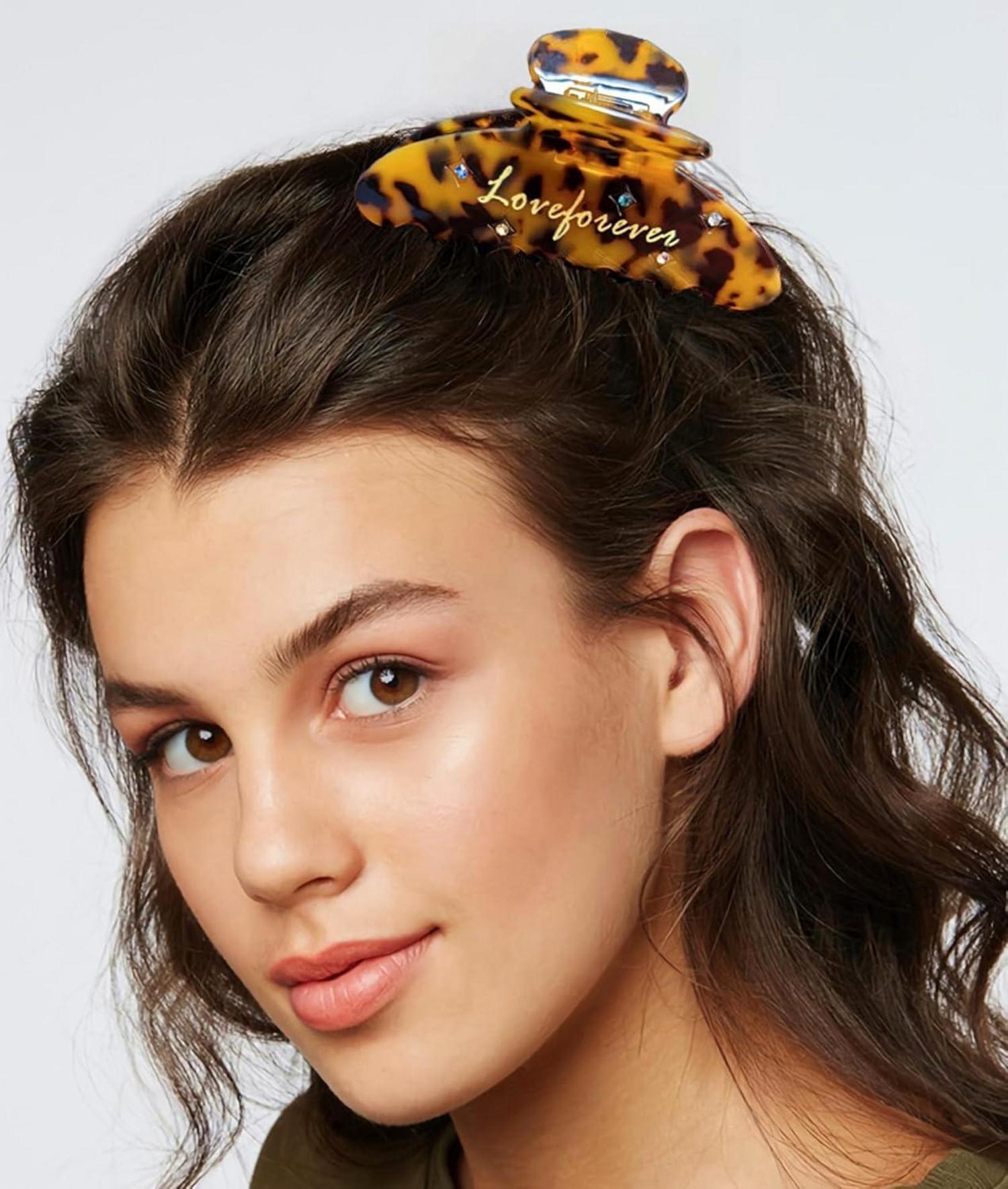 2er Set Acetat Haarklammer Damen Haarkralle Groß Dickes Haar Olive LeopardQWidget