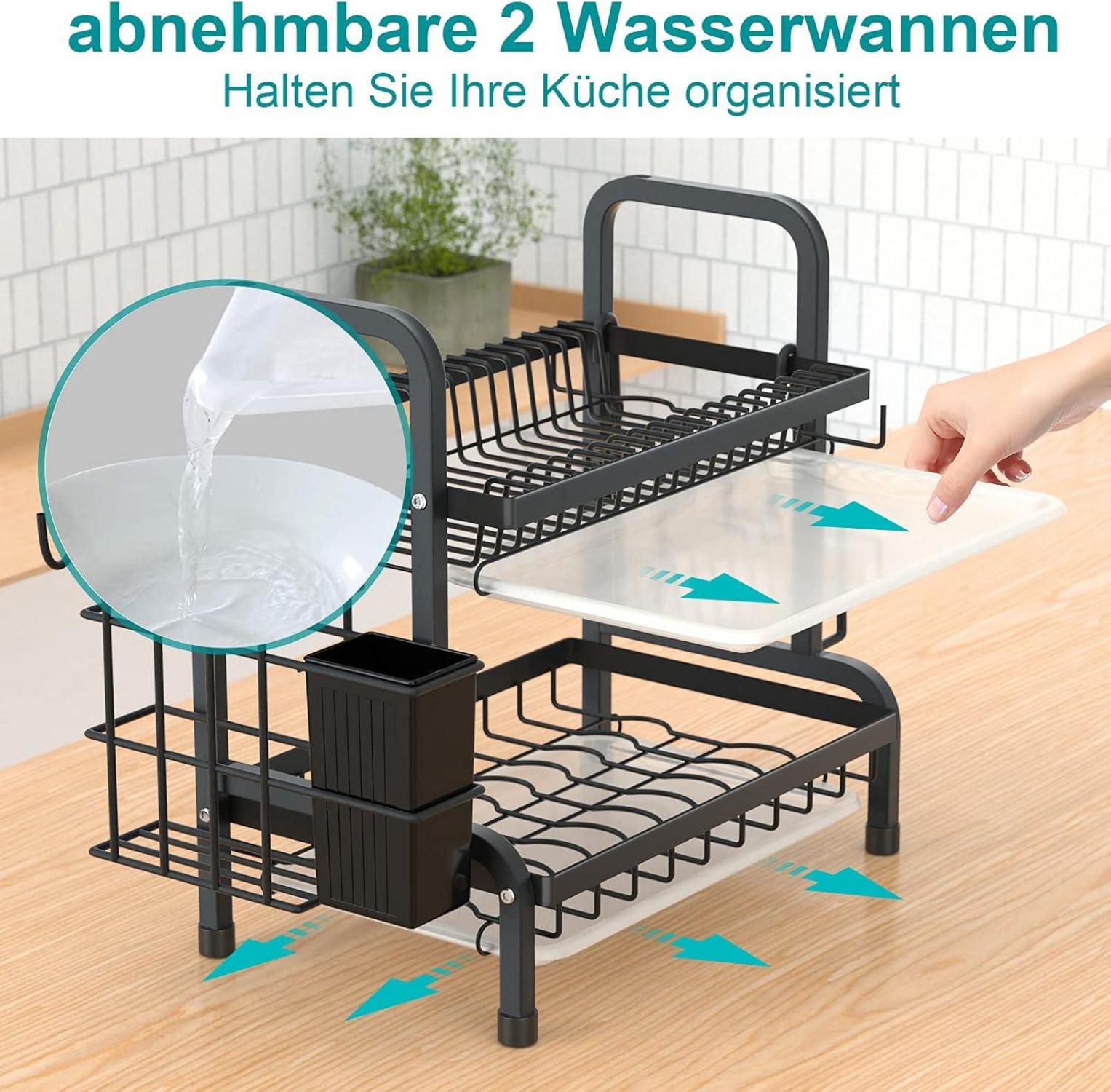 Abtropfgestell Edelstahl 2 Ebenen Geschirr Abtropfschale rostfrei