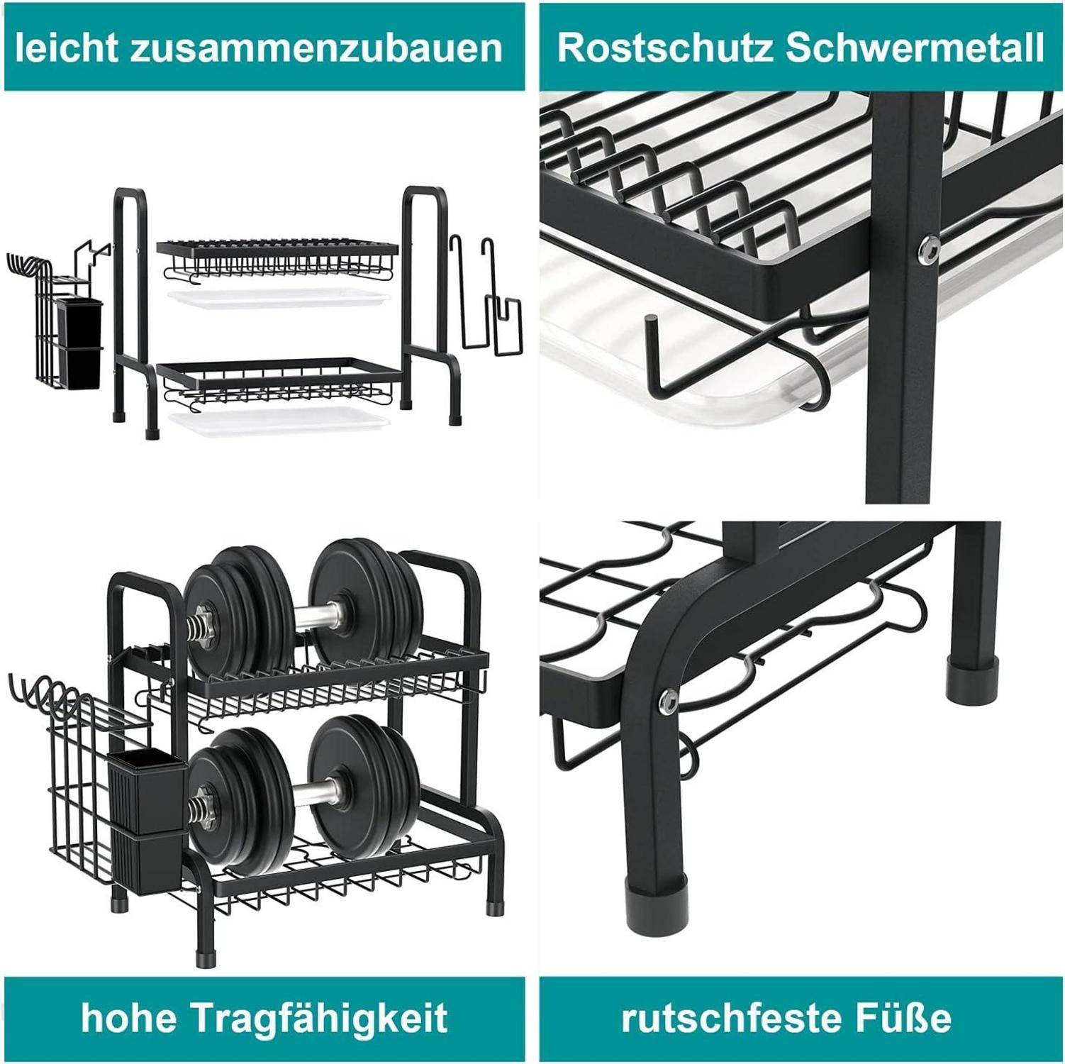 Abtropfgestell Edelstahl 2 Ebenen mit Abtropfschale - rostfrei & groß - Geschirr Abtropfgestell 2 tier A