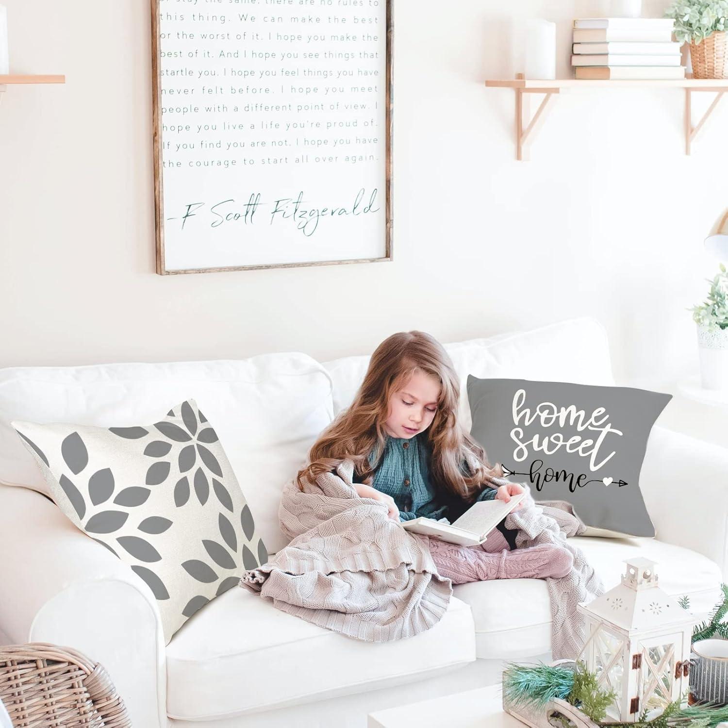 Kissenbezug 45x45 cm Leinen Deko Set für Schlafzimmer Sofa Bett