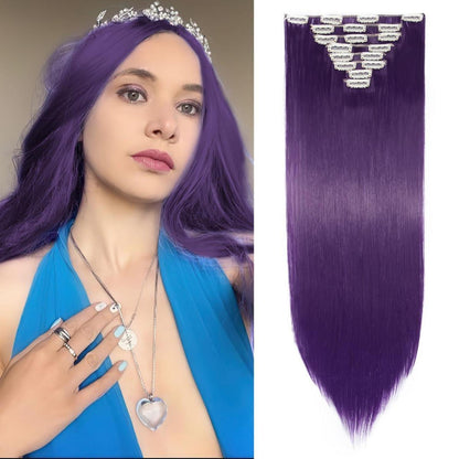 Dunkellila Clip-in Haarverlängerung – 66cm, 140g, 8 Tressen