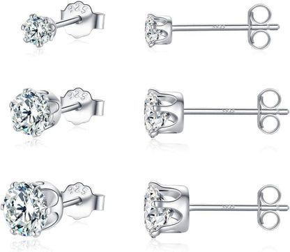 925 Sterling Silber Zirkonia Ohrstecker Set 3/5/7mm - Damen Herren