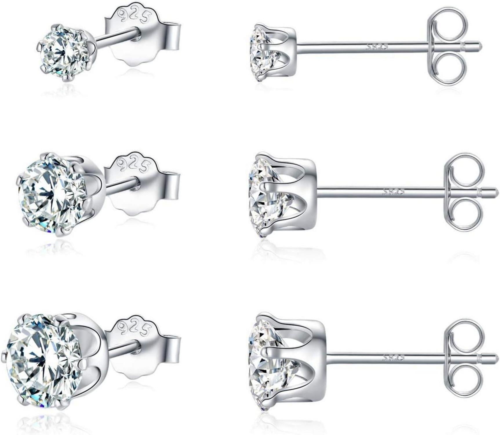 925 Sterling Silber Zirkonia Ohrstecker Set 3/5/7mm - Damen Herren