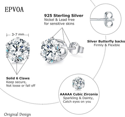 925 Sterling Silber Zirkonia Ohrstecker Set 3/5/7mm - Damen Herren