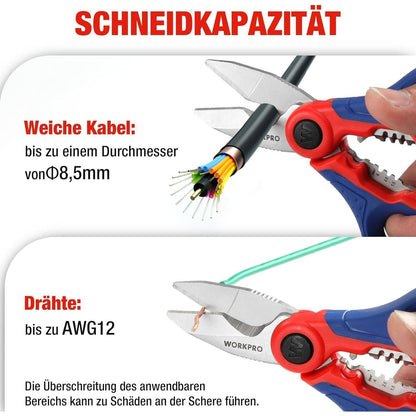 WORKPRO Elektrikerschere Kabelschere mit Abisolierzange