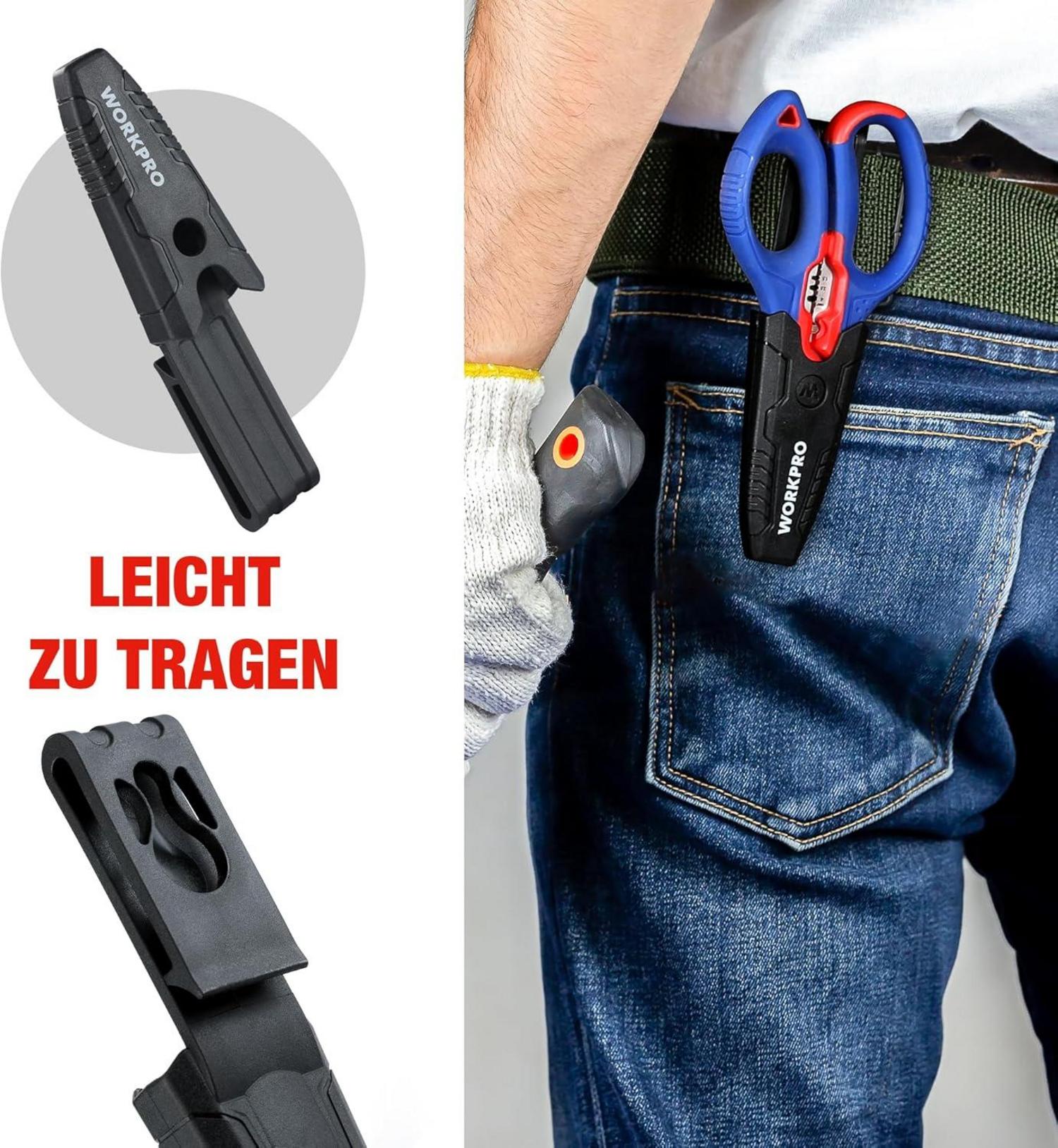 WORKPRO Elektrikerschere Kabelschere Multifunktion Gürtelclip 163MM