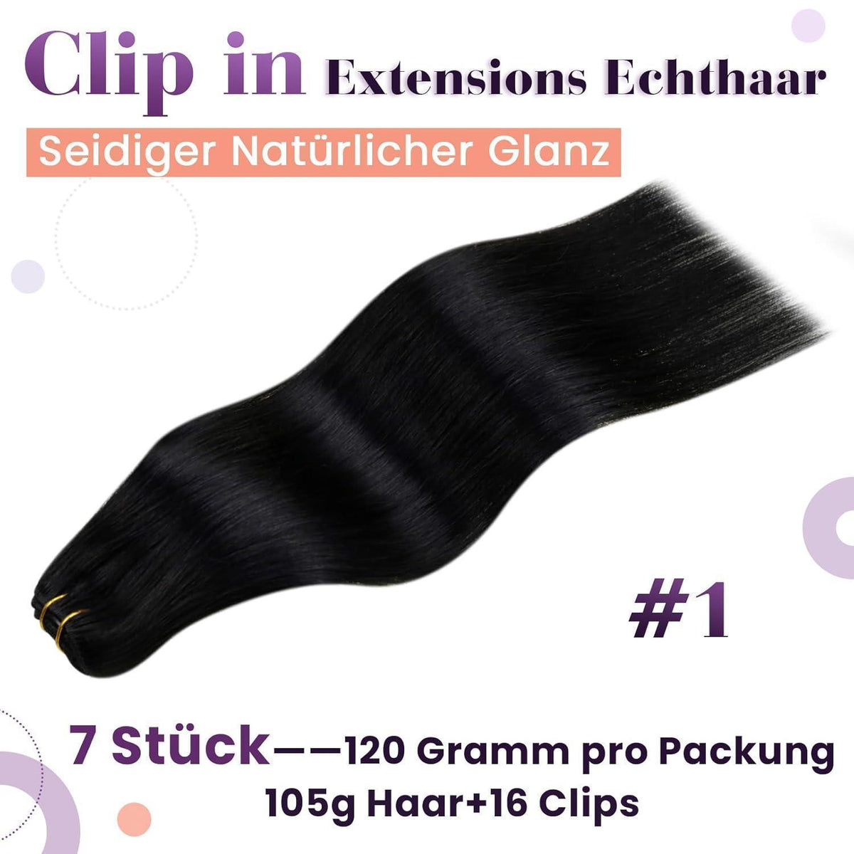 Echthaar Clip-Ins Schwarz 45cm - Haarverlängerung 7pcs