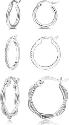 Silber Gold Creolen Damen Ohrringe Zirkonia 13/15/20mm Set