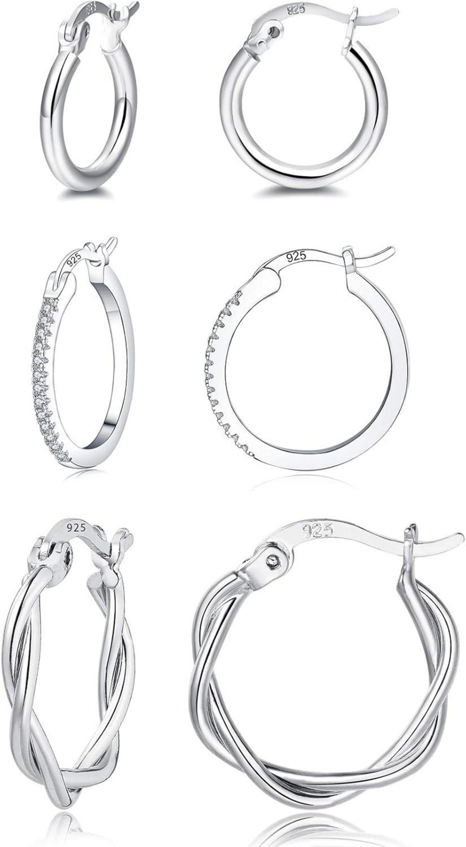 Silber Gold Creolen Damen Ohrringe Zirkonia 13/15/20mm Set