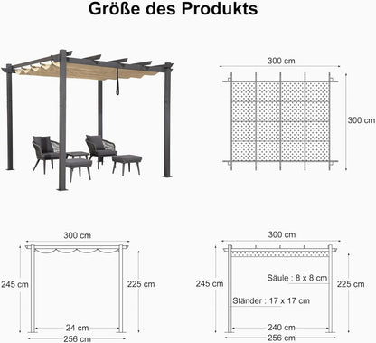 Pergola 3x3m Wasserdicht Stabil Winterfest Aluminium Pavillon