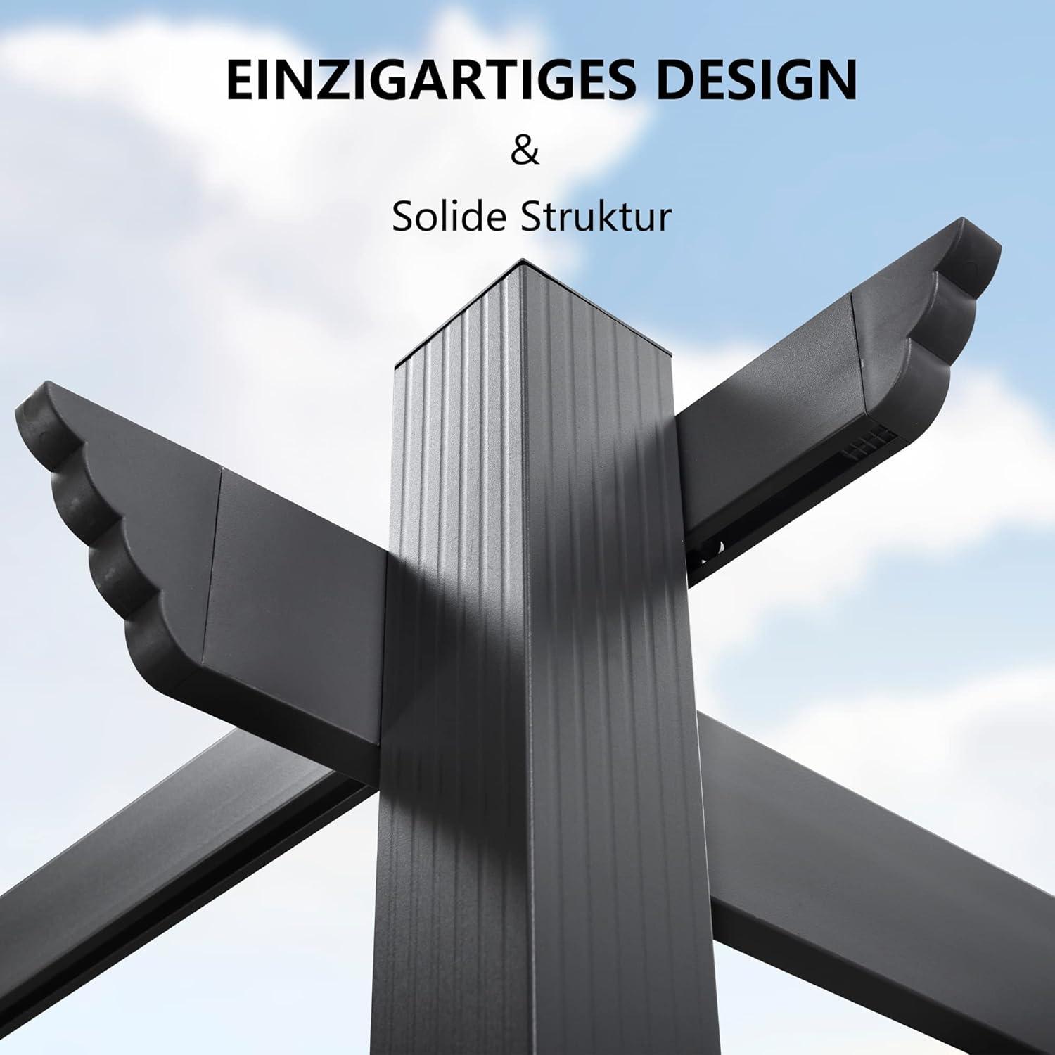 Aluminium Pergola 3x3m Grau mit Wasserdichtem Schiebedach