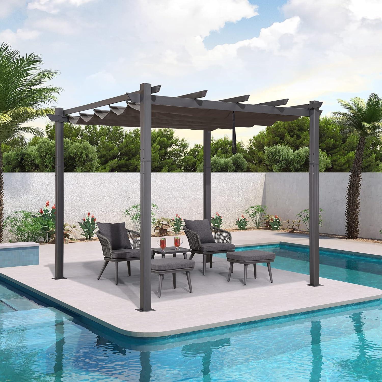 Purple Leaf Pergola 3x3m Wasserdicht Stabil Winterfest mit Schiebedach UV-Schutz Grau