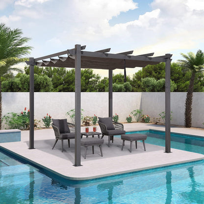 Purple Leaf Pergola 3x3m Wasserdicht Stabil Winterfest mit Schiebedach UV-Schutz Grau