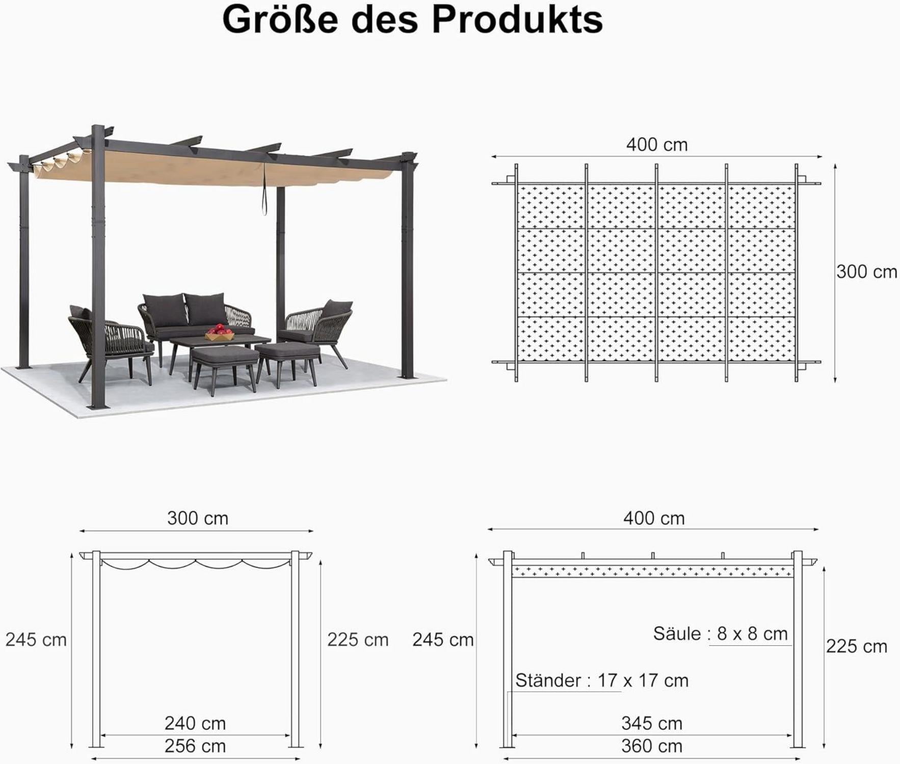 Pergola 3x4m Wasserdicht Stabil Aluminium