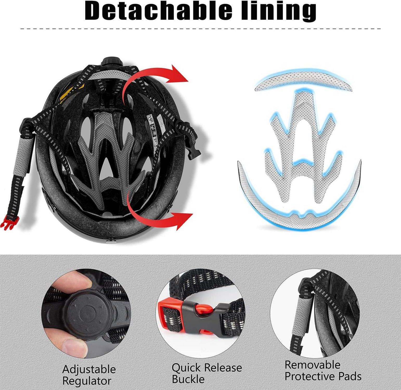 Fahrradhelm mit Licht und Visier für Erwachsene, einstellbar, leicht, 56-62CM