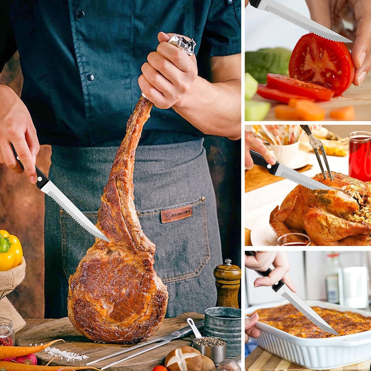 Steakmesser Set 12-teilig Gezackt Edelstahl Rostfrei Spülmaschinenfest