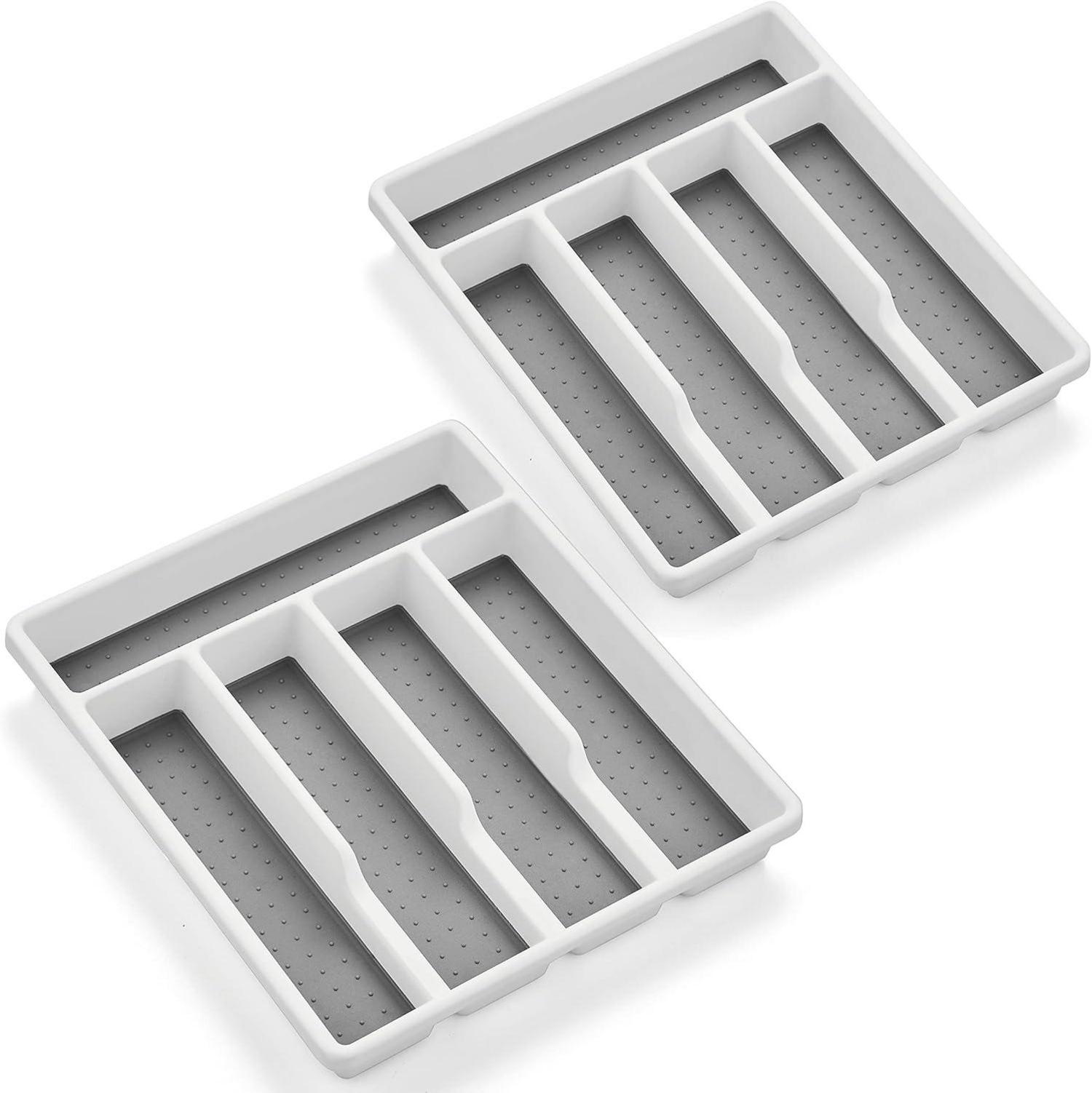Besteckeinsatz für Schublade 2er Set, 5 Fächer, Weiß Grau