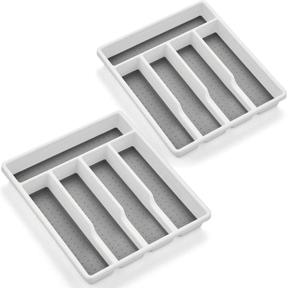Besteckeinsatz für Schublade 2er Set, 5 Fächer, Weiß Grau
