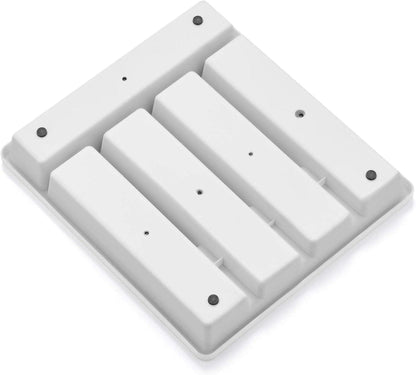 Besteckkasten 2er Set, Plastik Besteckeinsatz, 5 Fächer, Anti-Rutsch-Basis, Weiß/Grau