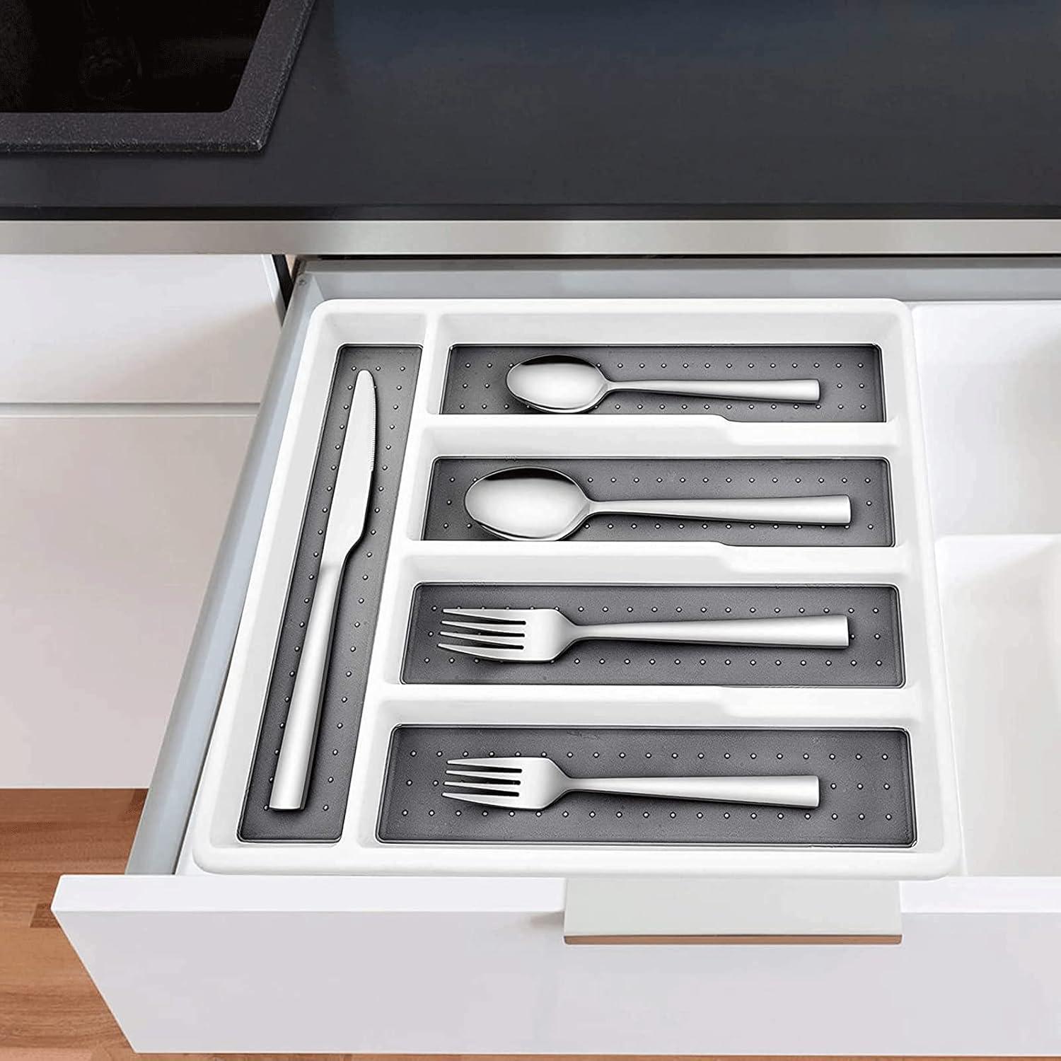 Besteckkasten Schublade Utensilienfach 2er Set Plastik Grau Weiß 32.6x29cm