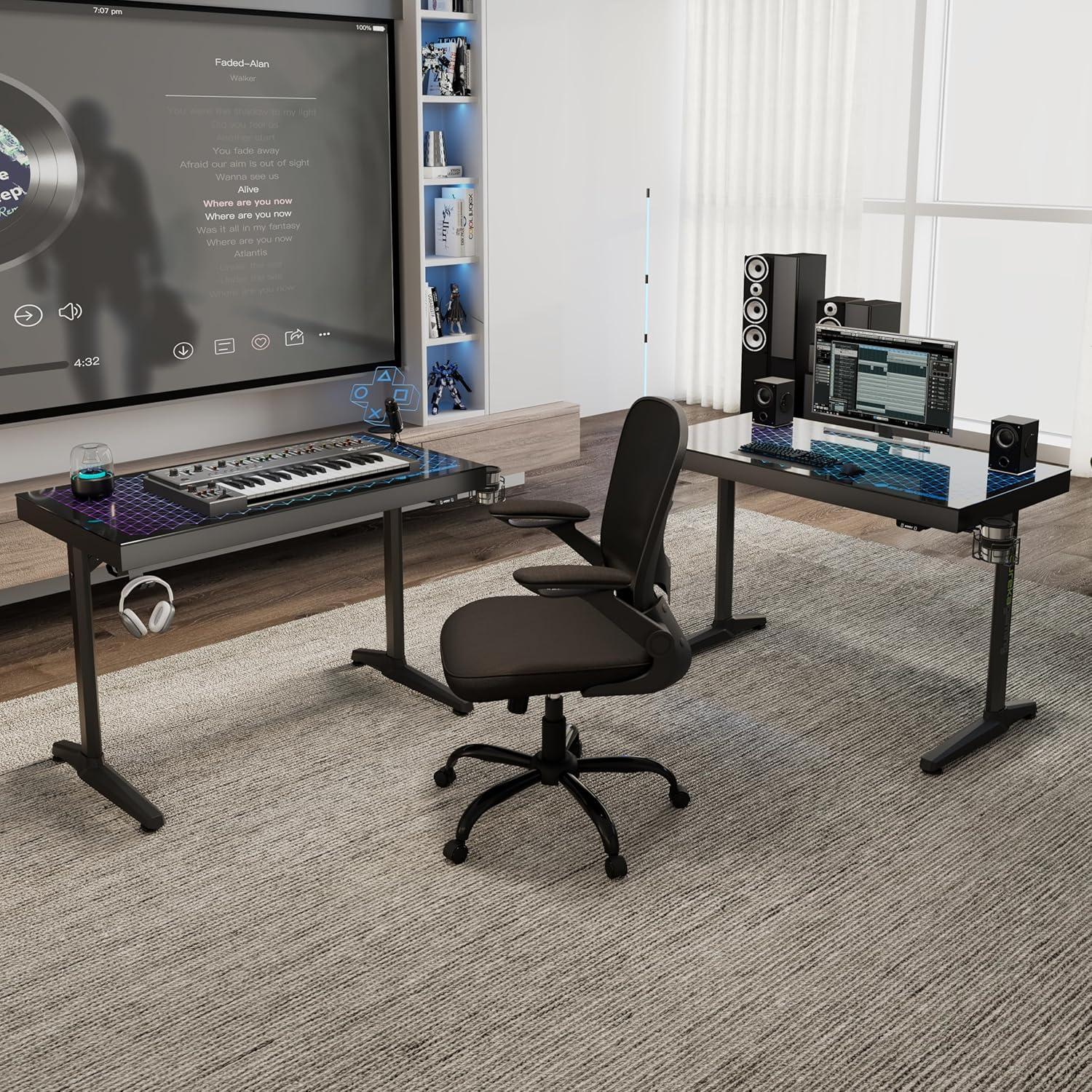 Gaming Schreibtisch Glass Gamer Computertisch mit RGB
