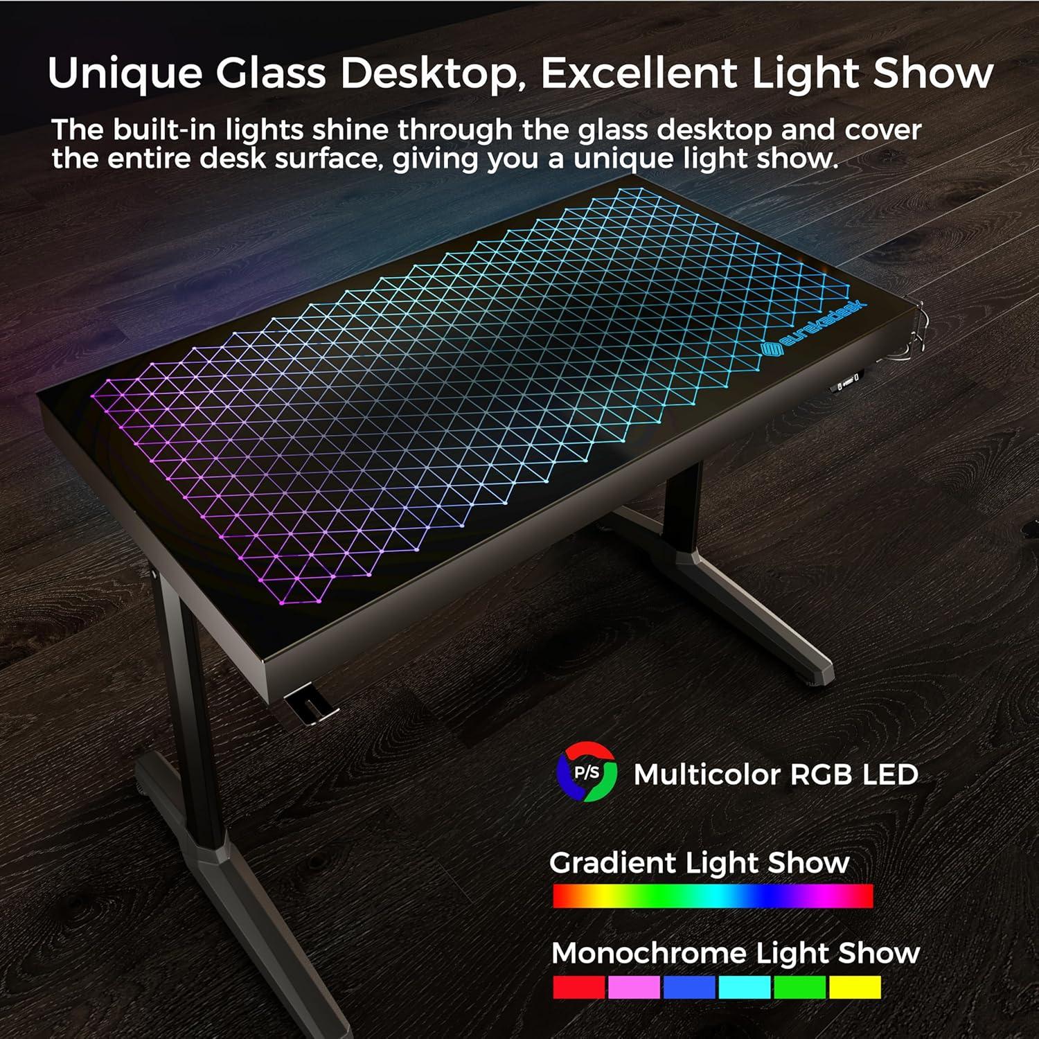 Gaming Schreibtisch 110cm Glas RGB LED Gamer Tisch Music Reactive App