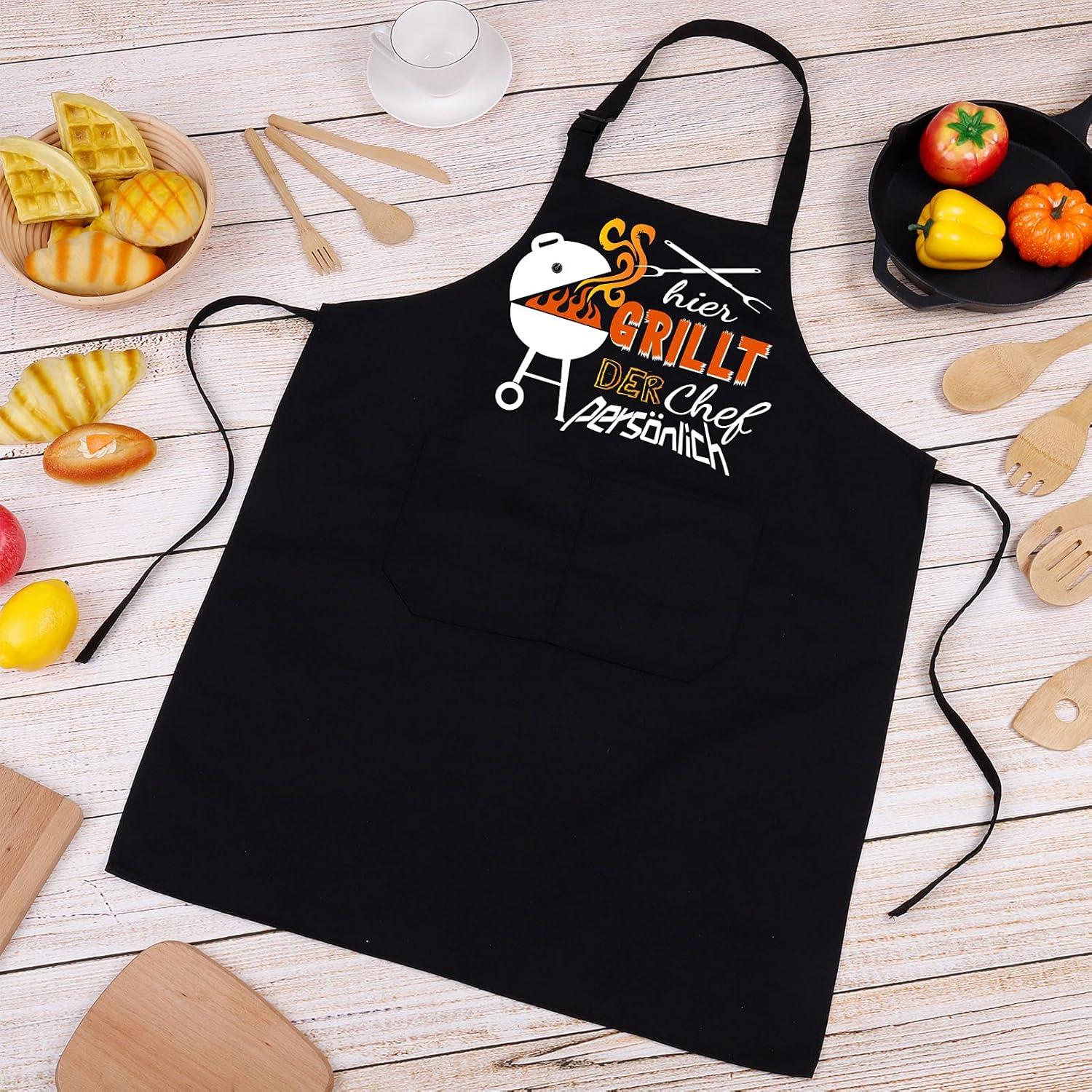 Lustige Grillschürze für Männer Kochschürze BBQ Baumwolle Schwarz