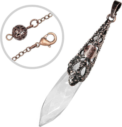 Bergkristall Reiki Heilung Stein Pendel mit Vintage Kette